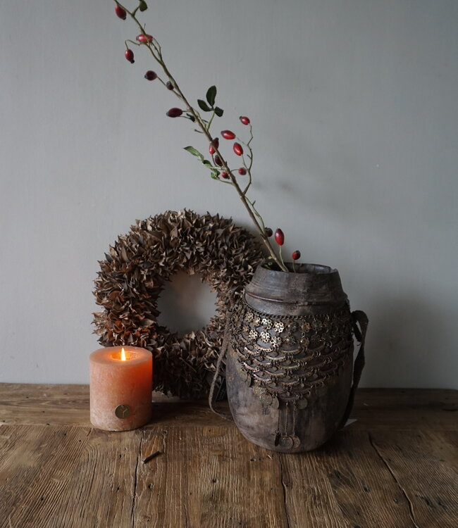 Rene Houtman Nepalese Houten Pot | Incl. Ketting | H27 x D20 cm