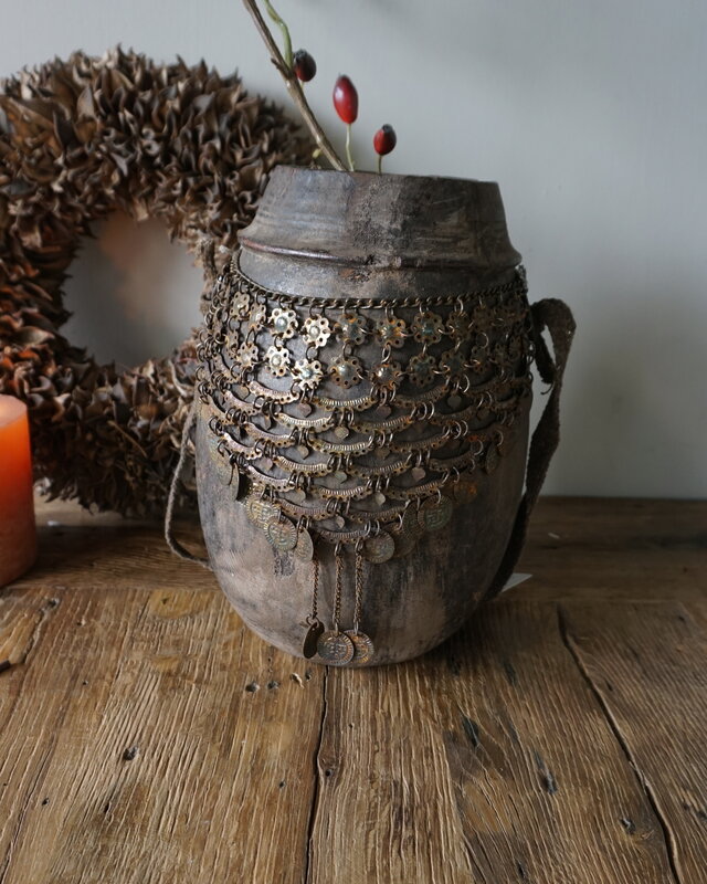 Rene Houtman Nepalese Houten Pot | Incl. Ketting | H27 x D20 cm