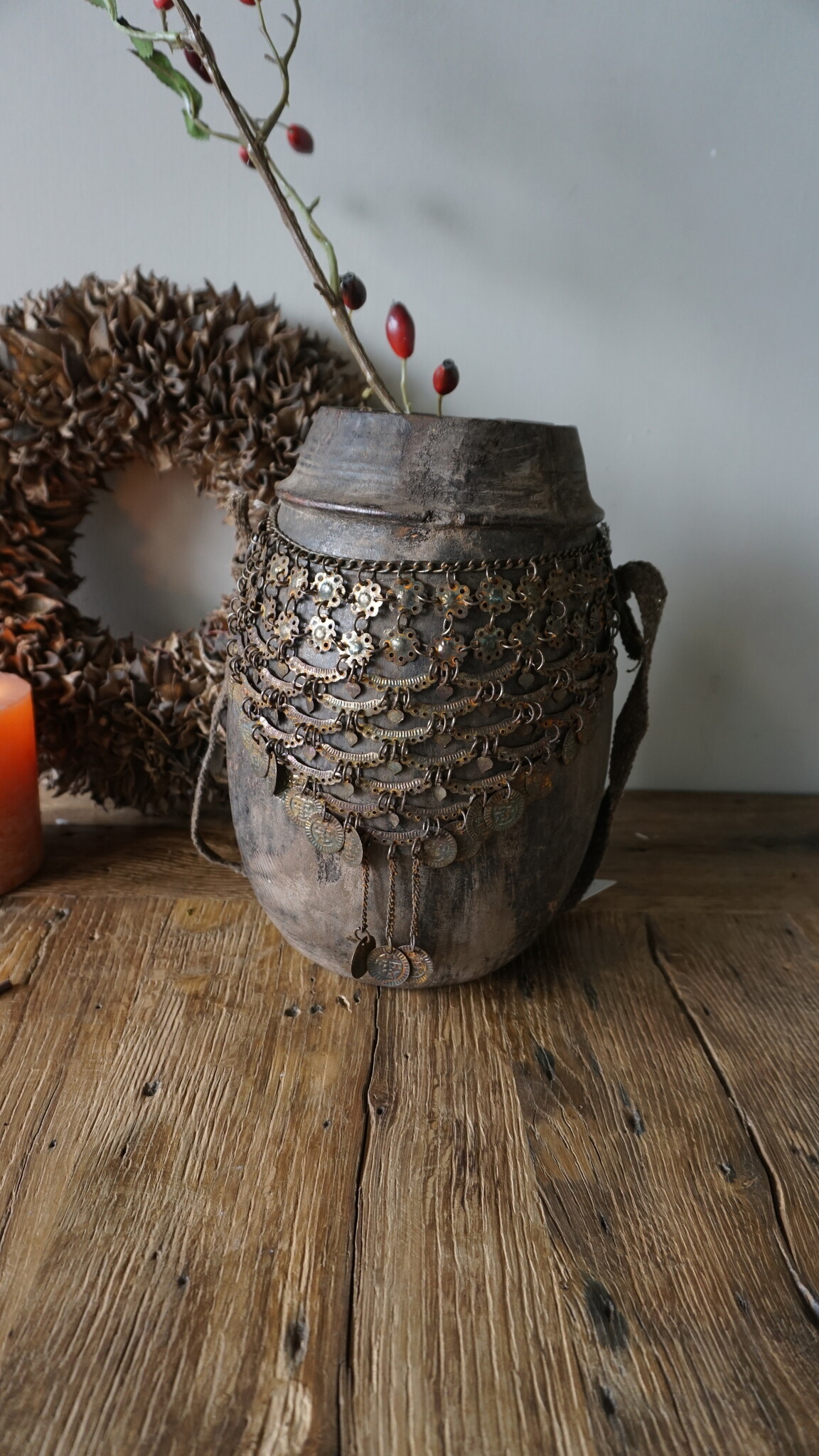 Rene Houtman Nepalese Houten Pot | Incl. Ketting | H27 x D20 cm
