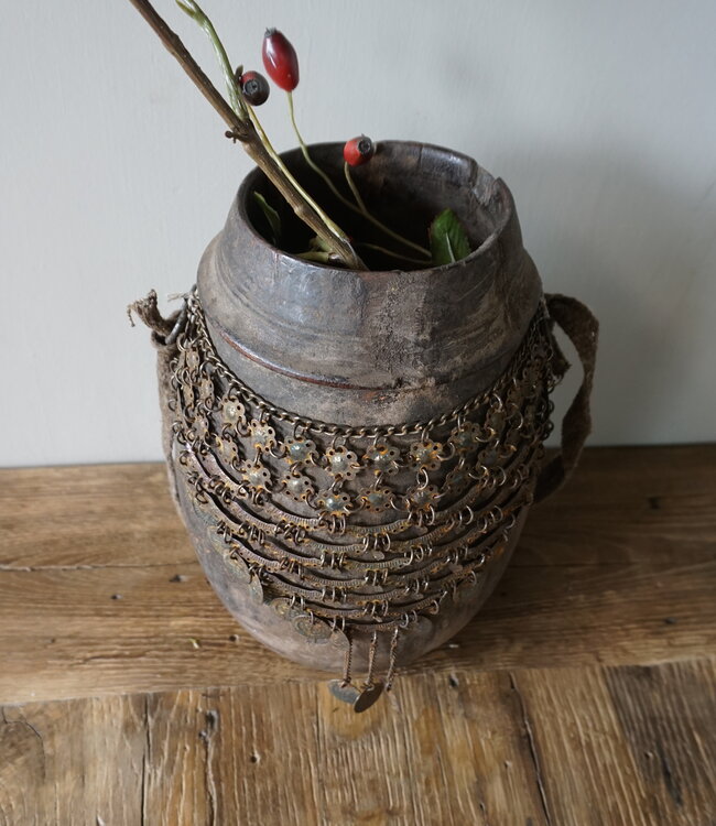 Rene Houtman Nepalese Houten Pot | Incl. Ketting | H27 x D20 cm
