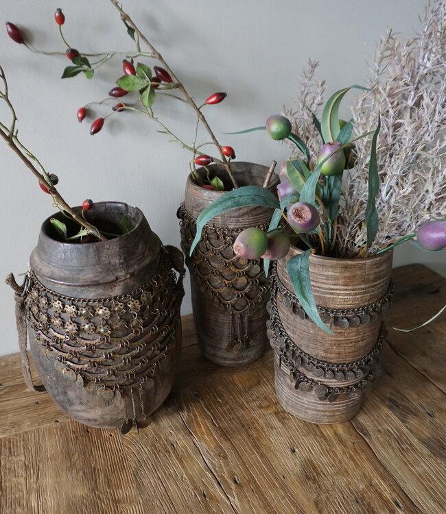 Rene Houtman Nepalese Houten Pot | Incl. Ketting | H27 x D20 cm