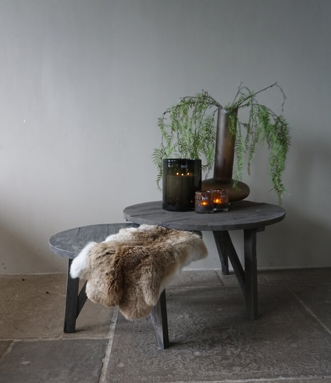 Rene Houtman Bijzettafel Salontafel Set Van 2 | Rond | Vergrijsd Teak