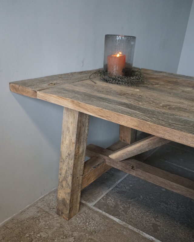 Rene Houtman Oud Eikenhouten Tafel | L220 x B100 x D78 cm