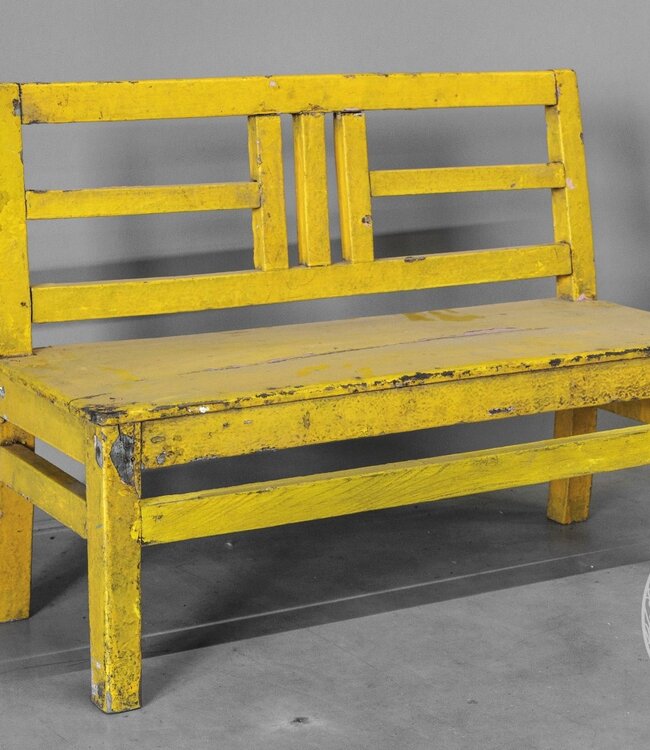 Be-Uniq Origineel Oud Schoolbankje | Geel | H58xB78xD30 cm