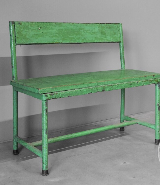 Be-Uniq Origineel Oud Schoolbankje | Groen | H58xB78xD30 cm