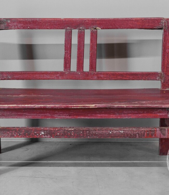 Be-Uniq Origineel Oud Schoolbankje | Rood | H58xB78xD30 cm