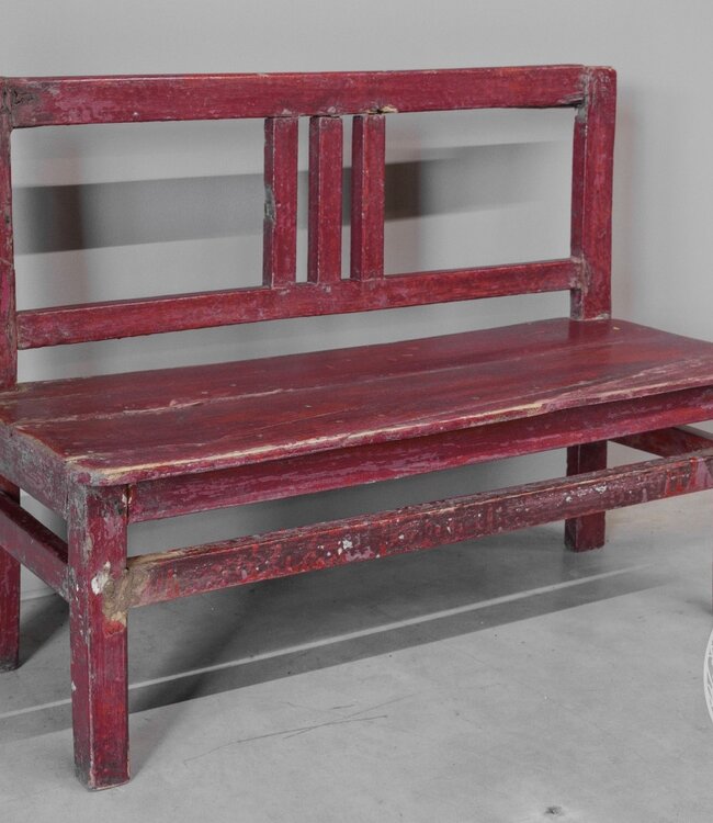 Be-Uniq Origineel Oud Schoolbankje | Rood | H58xB78xD30 cm