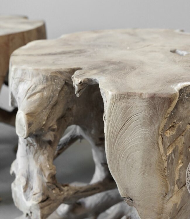 Be-Uniq Bijzettafel Wortelhout | Vergrijsd | H46xB50xD50 cm