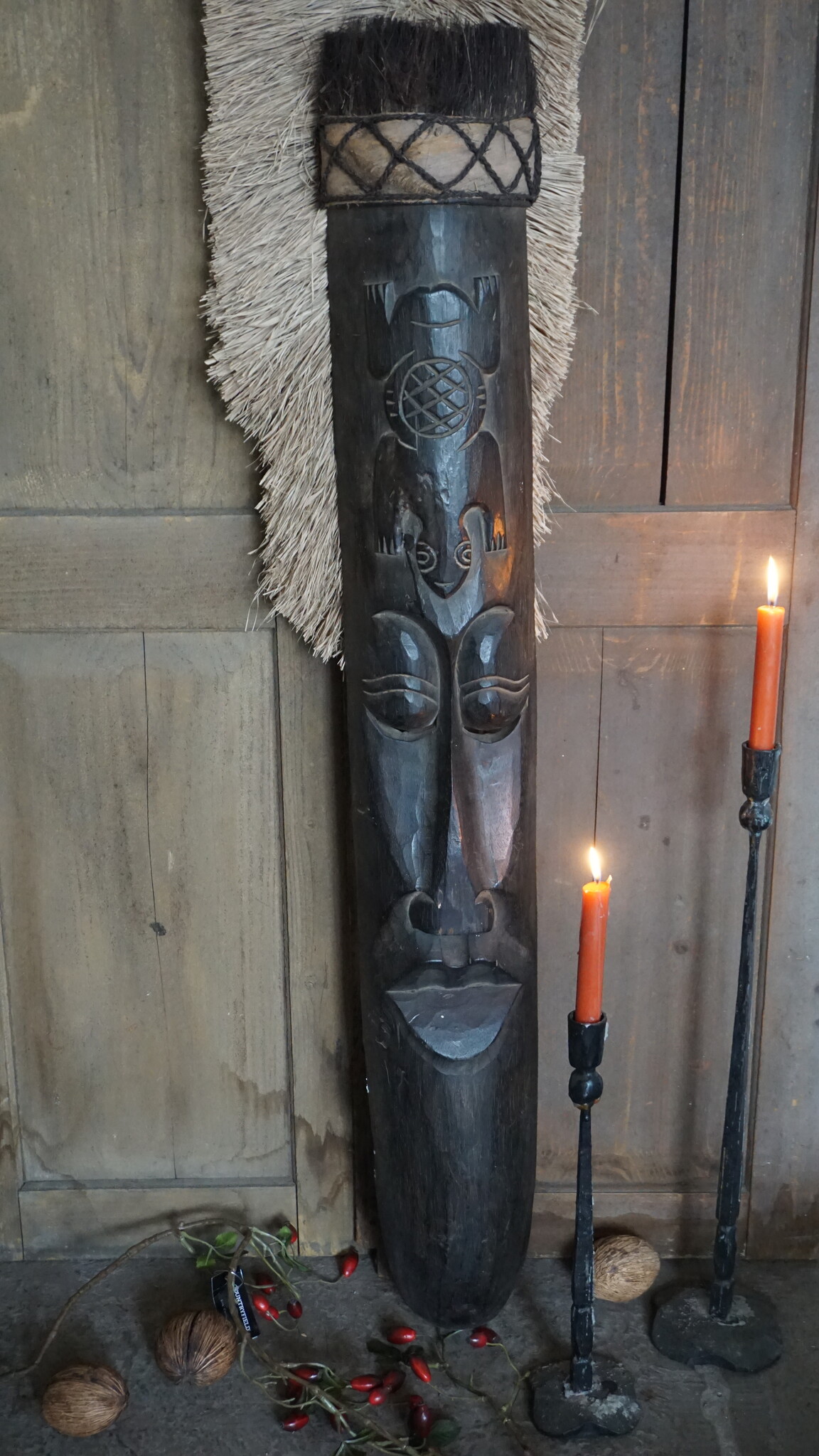 Rene Houtman Houten Tribal Masker | Indonesisch | H108 x B16 cm