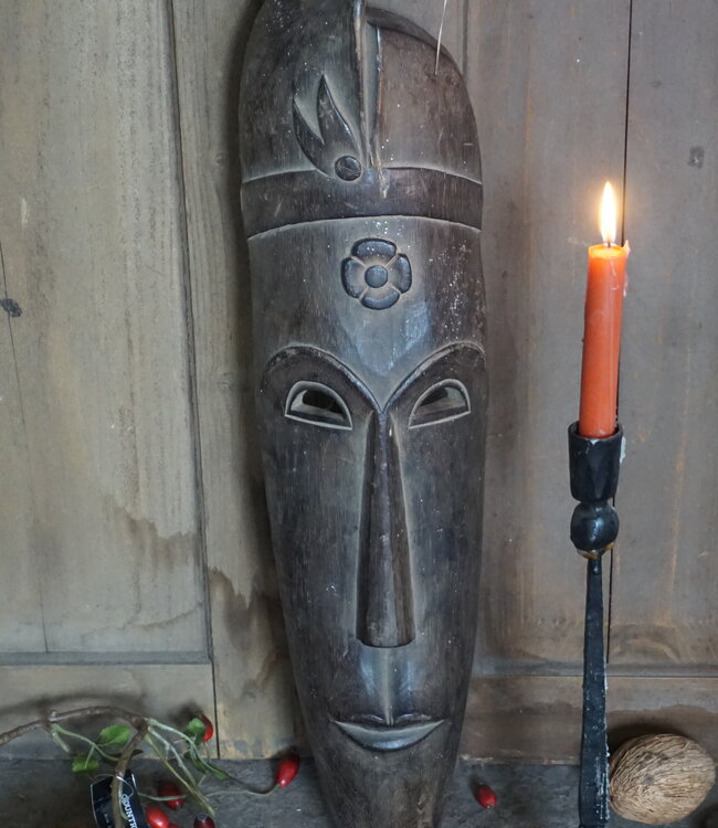 Rene Houtman Houten Tribal Masker | Indonesisch | H60 x B14 cm