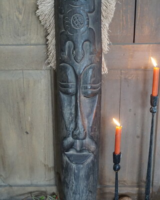 Rene Houtman Houten Tribal Masker | Indonesisch | H100 x B19 cm