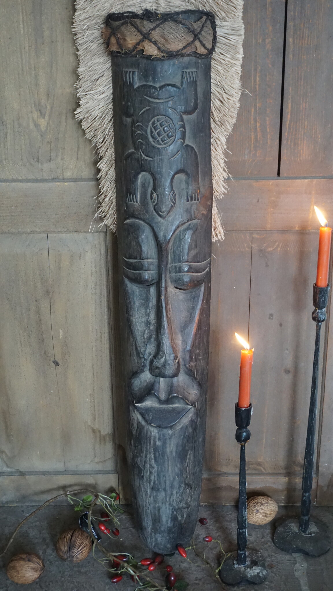 Rene Houtman Houten Tribal Masker | Indonesisch | H100 x B19 cm