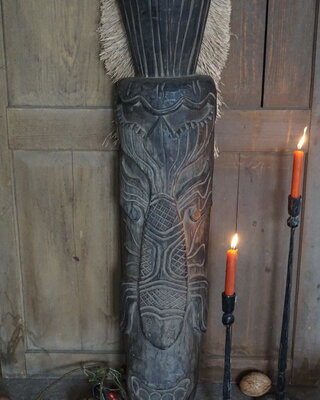 Rene Houtman Houten Tribal Masker | Indonesisch | H104 x B20 cm