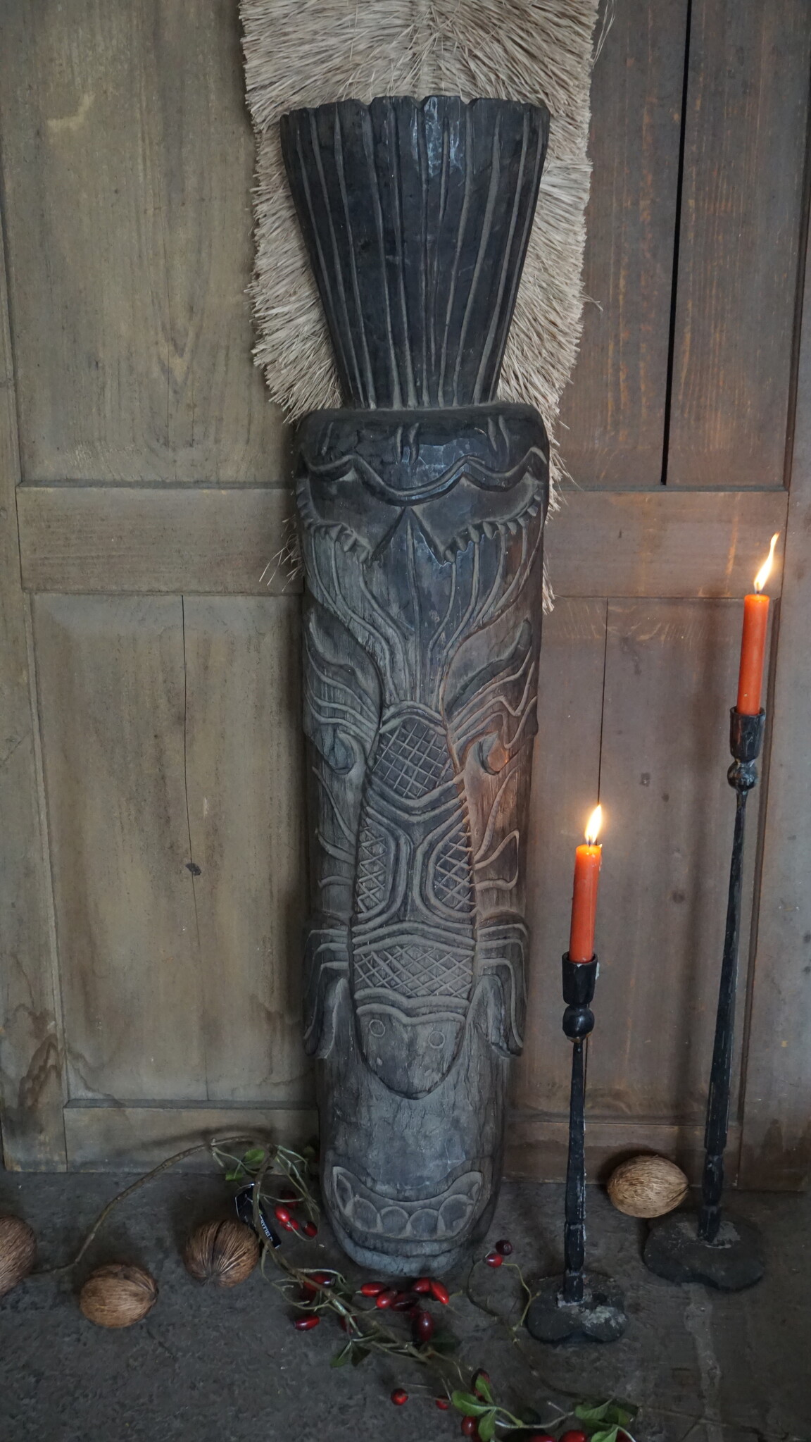 Rene Houtman Houten Tribal Masker | Indonesisch | H104 x B20 cm