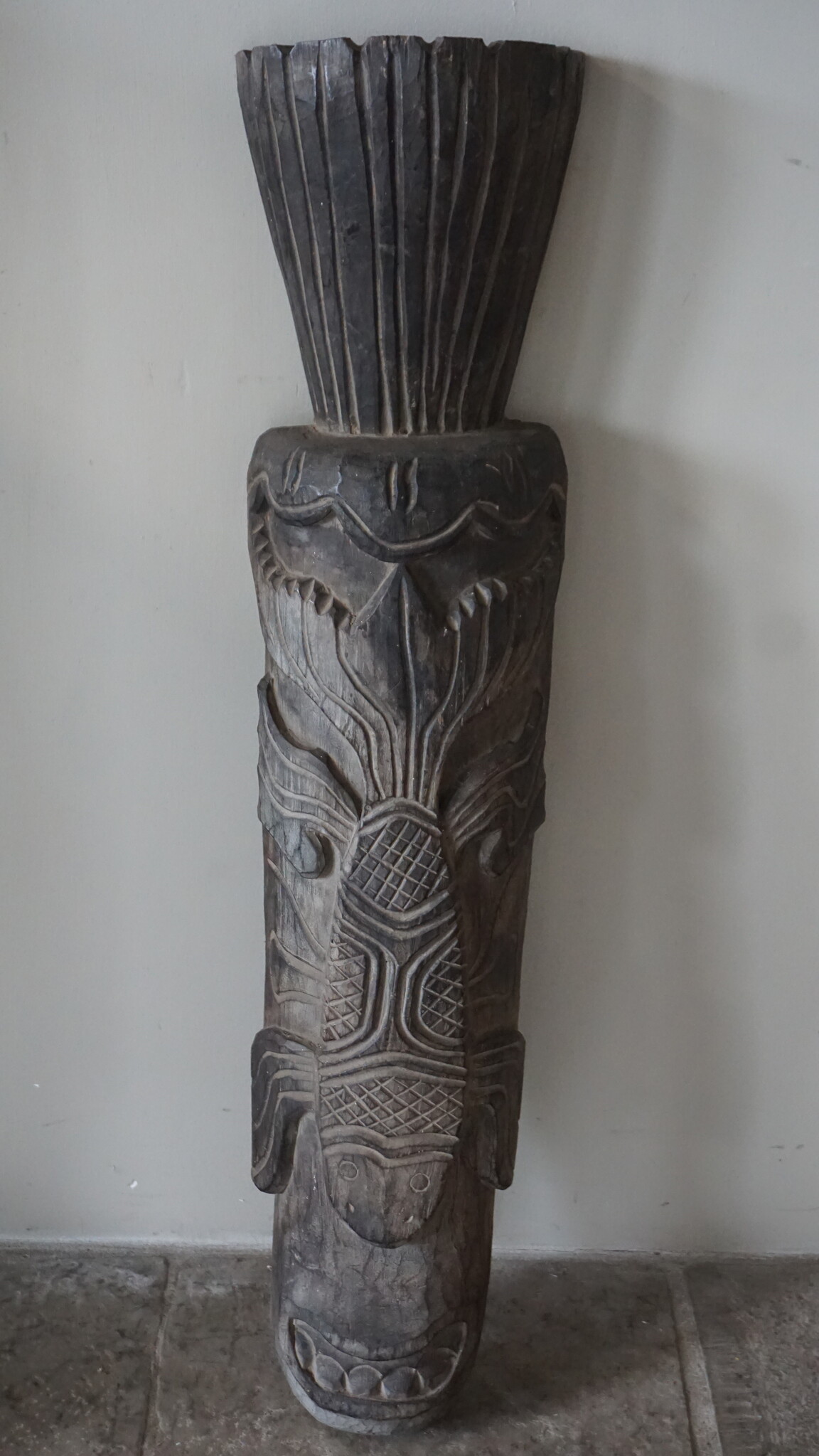 Rene Houtman Houten Tribal Masker | Indonesisch | H104 x B20 cm