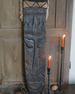Rene Houtman Houten Tribal Masker | Indonesisch | H108 x B22 cm