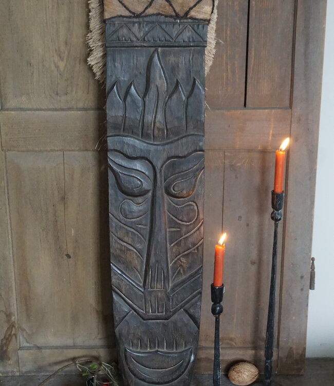 Rene Houtman Houten Tribal Masker | Indonesisch | H108 x B22 cm
