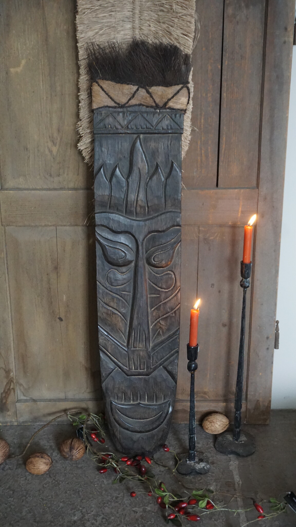 Rene Houtman Houten Tribal Masker | Indonesisch | H108 x B22 cm