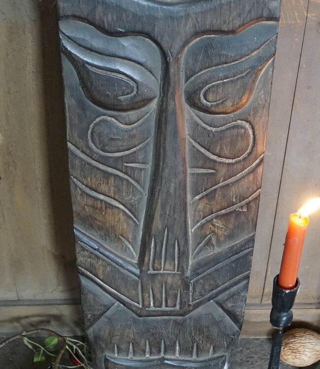 Rene Houtman Houten Tribal Masker | Indonesisch | H108 x B22 cm