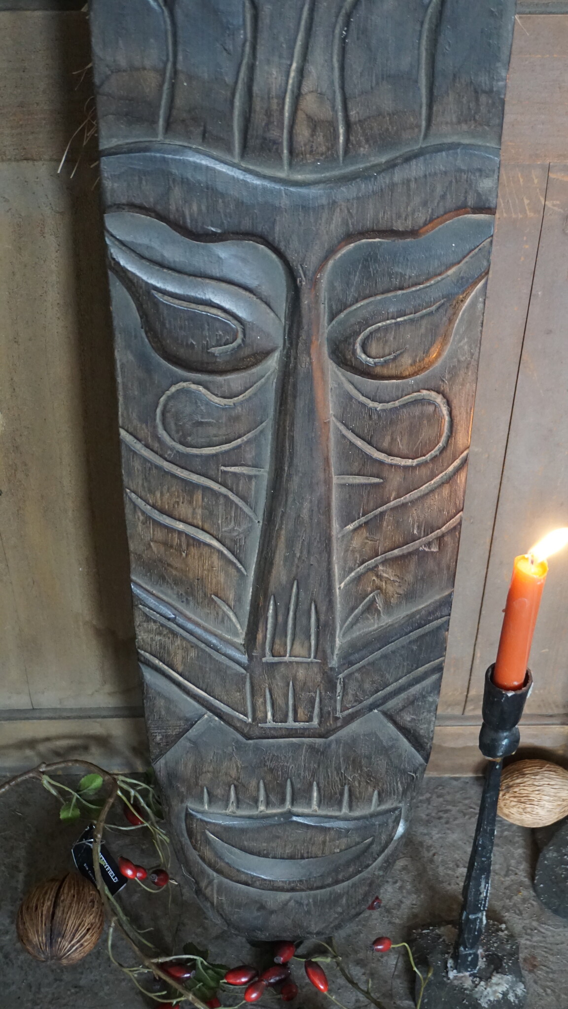 Rene Houtman Houten Tribal Masker | Indonesisch | H108 x B22 cm