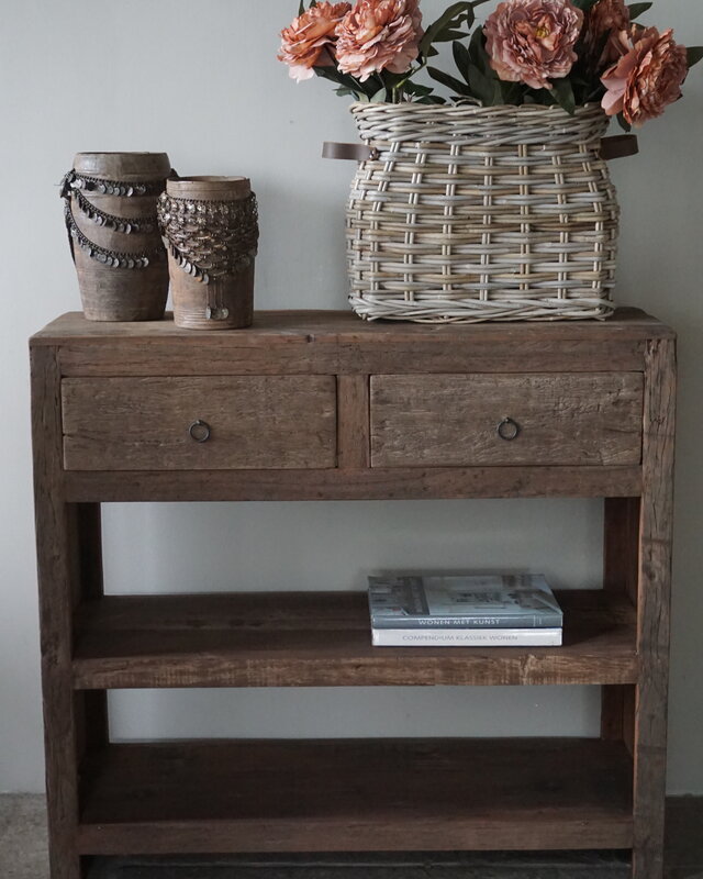 Rene Houtman Sidetable Wandtafel Oud Hout 2 Lades L100xD38xH90 cm