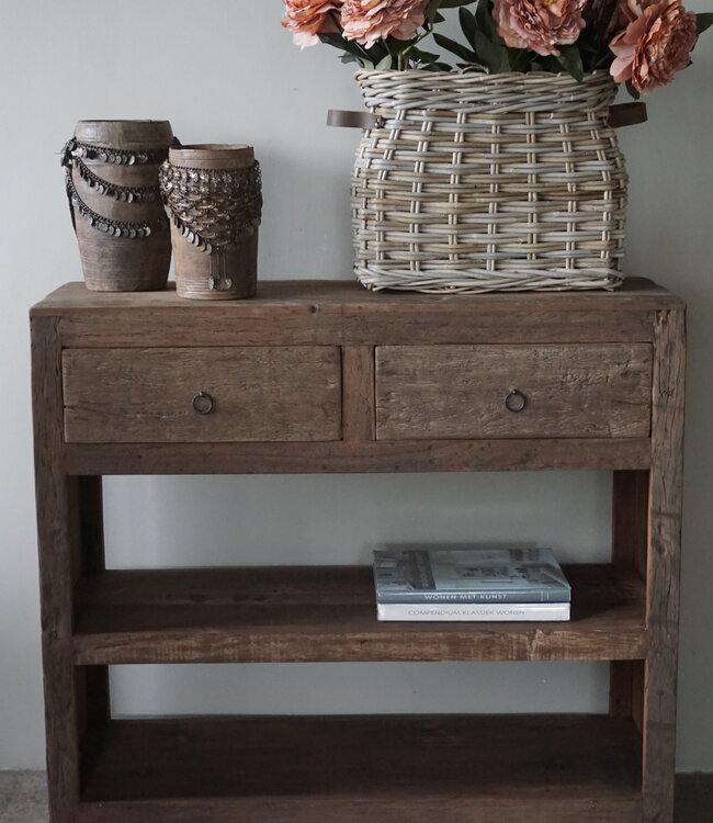 Rene Houtman Sidetable Wandtafel Oud Hout 2 Lades L100xD38xH90 cm