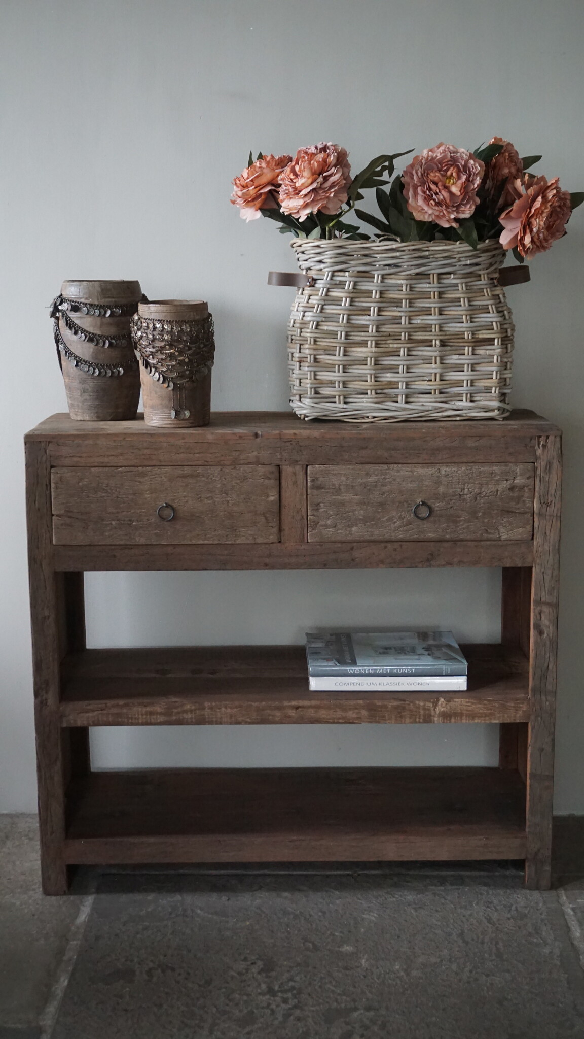 Rene Houtman Sidetable Wandtafel Oud Hout 2 Lades L100xD38xH90 cm