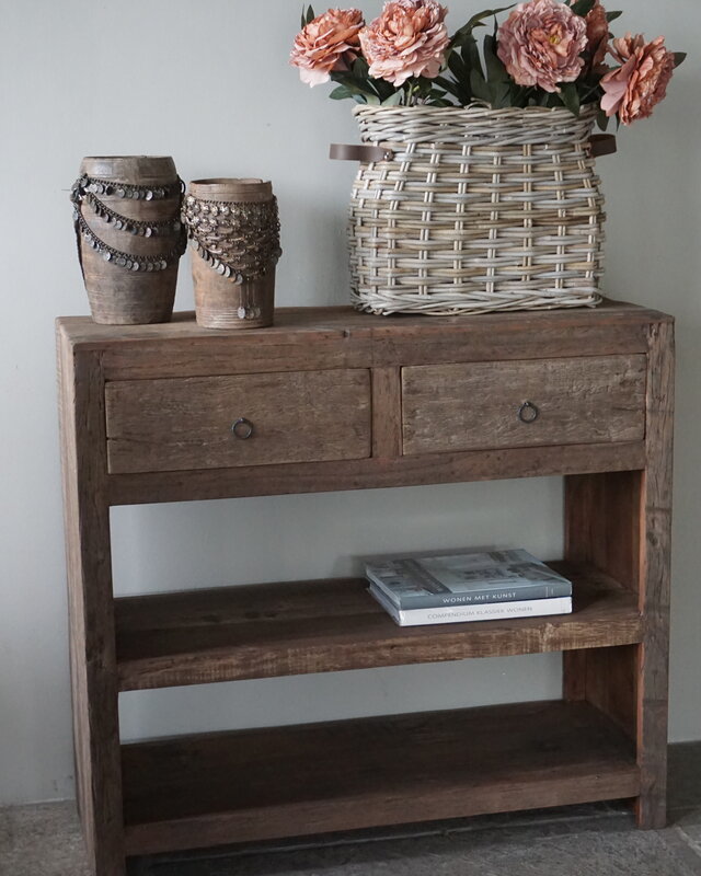 Rene Houtman Sidetable Wandtafel Oud Hout 2 Lades L100xD38xH90 cm