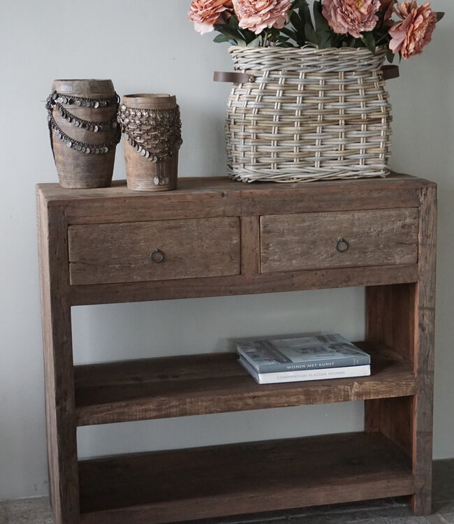 Rene Houtman Sidetable Wandtafel Oud Hout 2 Lades L100xD38xH90 cm