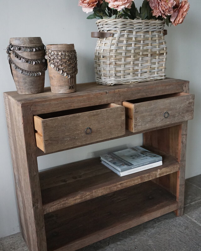Rene Houtman Sidetable Wandtafel Oud Hout 2 Lades L100xD38xH90 cm