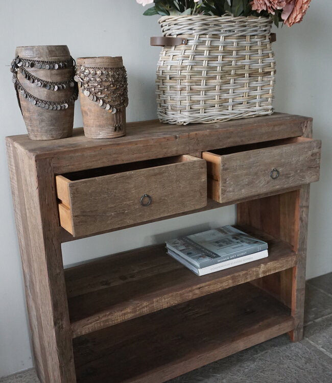 Rene Houtman Sidetable Wandtafel Oud Hout 2 Lades L100xD38xH90 cm