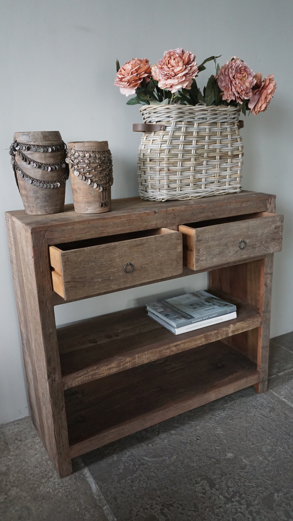 Rene Houtman Sidetable Wandtafel Oud Hout 2 Lades L100xD38xH90 cm