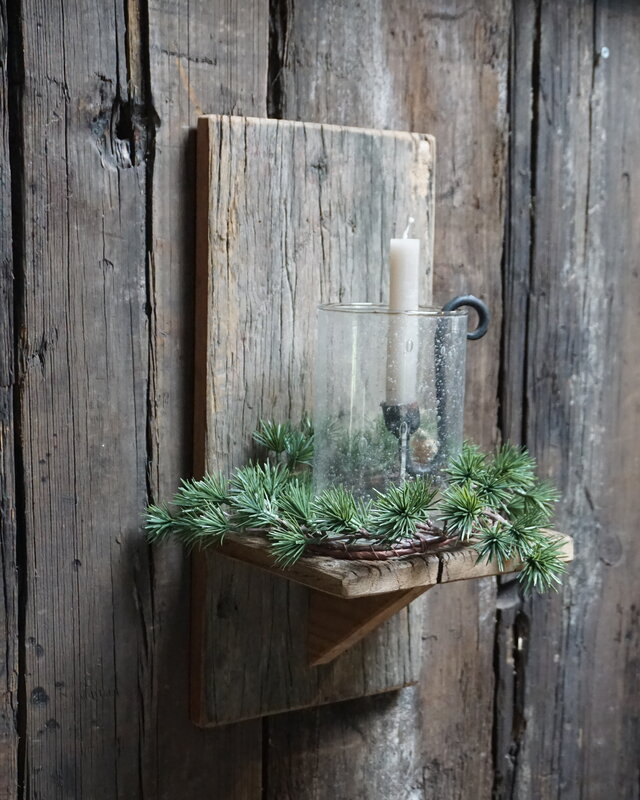Rene Houtman Wand Kaarshouder Larix Hout Set - Console + Windlicht + Kaarshouder + Kransje