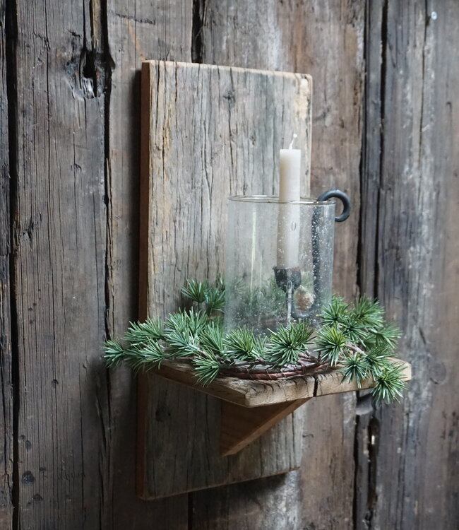 Rene Houtman Wand Kaarshouder Larix Hout Set - Console + Windlicht + Kaarshouder + Kransje