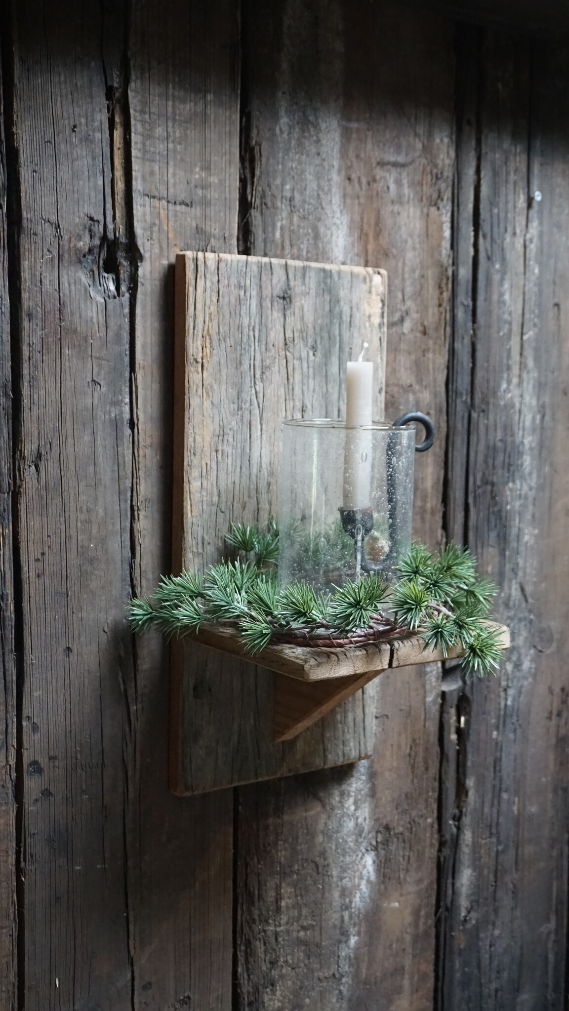 Rene Houtman Wand Kaarshouder Larix Hout Set - Console + Windlicht + Kaarshouder + Kransje