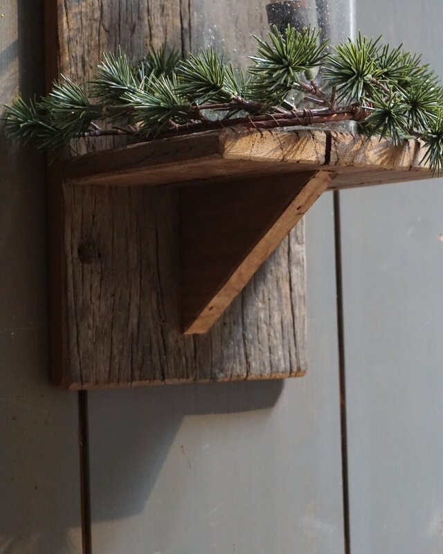 Rene Houtman Wand Kaarshouder Larix Hout Set - Console + Windlicht + Kaarshouder + Kransje