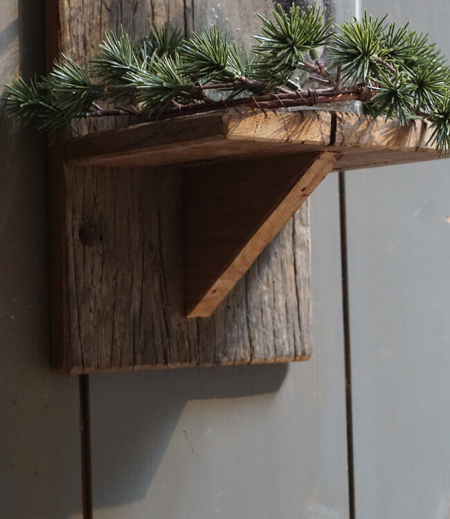 Rene Houtman Wand Kaarshouder Larix Hout Set - Console + Windlicht + Kaarshouder + Kransje