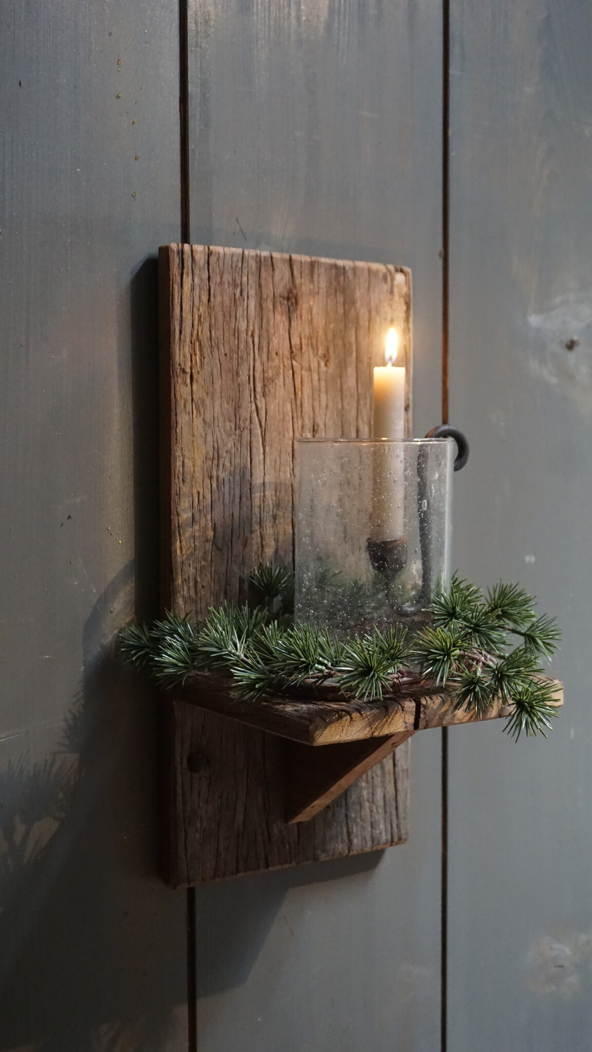 Rene Houtman Wand Kaarshouder Larix Hout Set - Console + Windlicht + Kaarshouder + Kransje