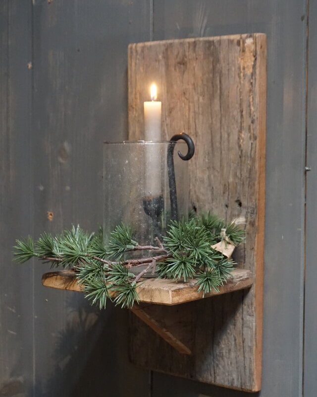 Rene Houtman Wand Kaarshouder Larix Hout Set - Console + Windlicht + Kaarshouder + Kransje