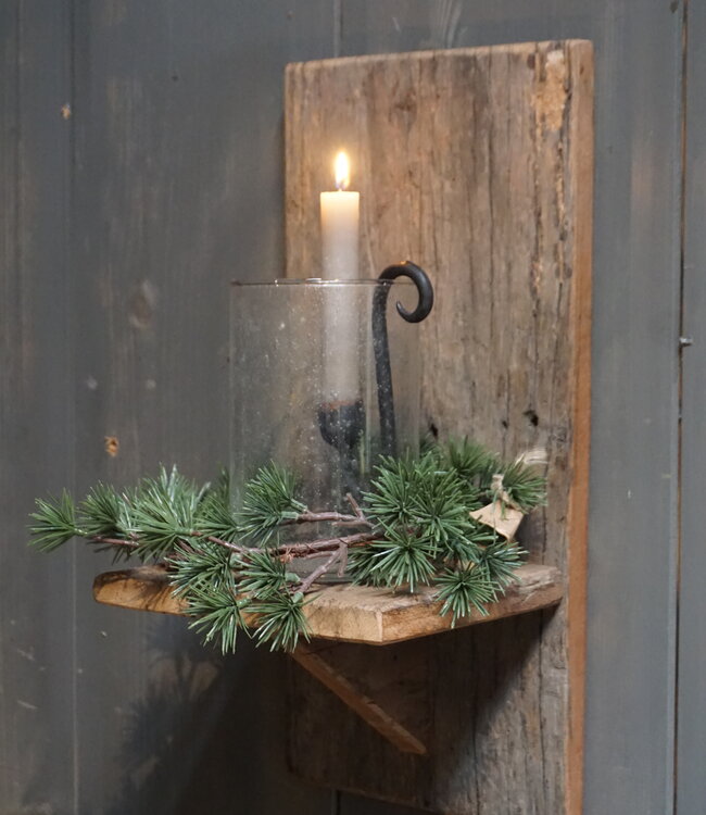 Rene Houtman Wand Kaarshouder Larix Hout Set - Console + Windlicht + Kaarshouder + Kransje