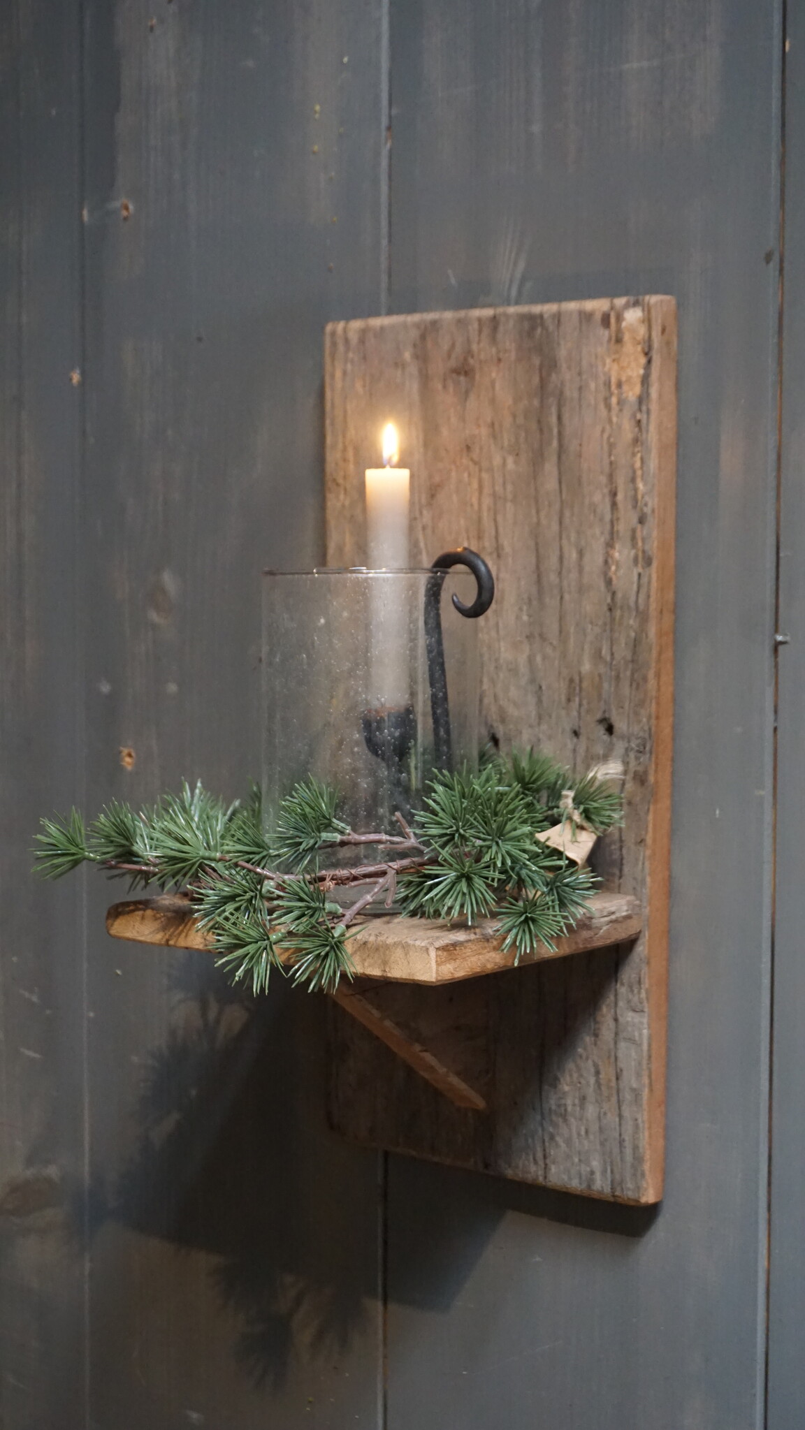 Rene Houtman Wand Kaarshouder Larix Hout Set - Console + Windlicht + Kaarshouder + Kransje