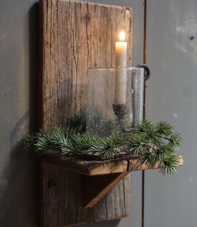 Rene Houtman Wand Kaarshouder Larix Hout Set - Console + Windlicht + Kaarshouder + Kransje
