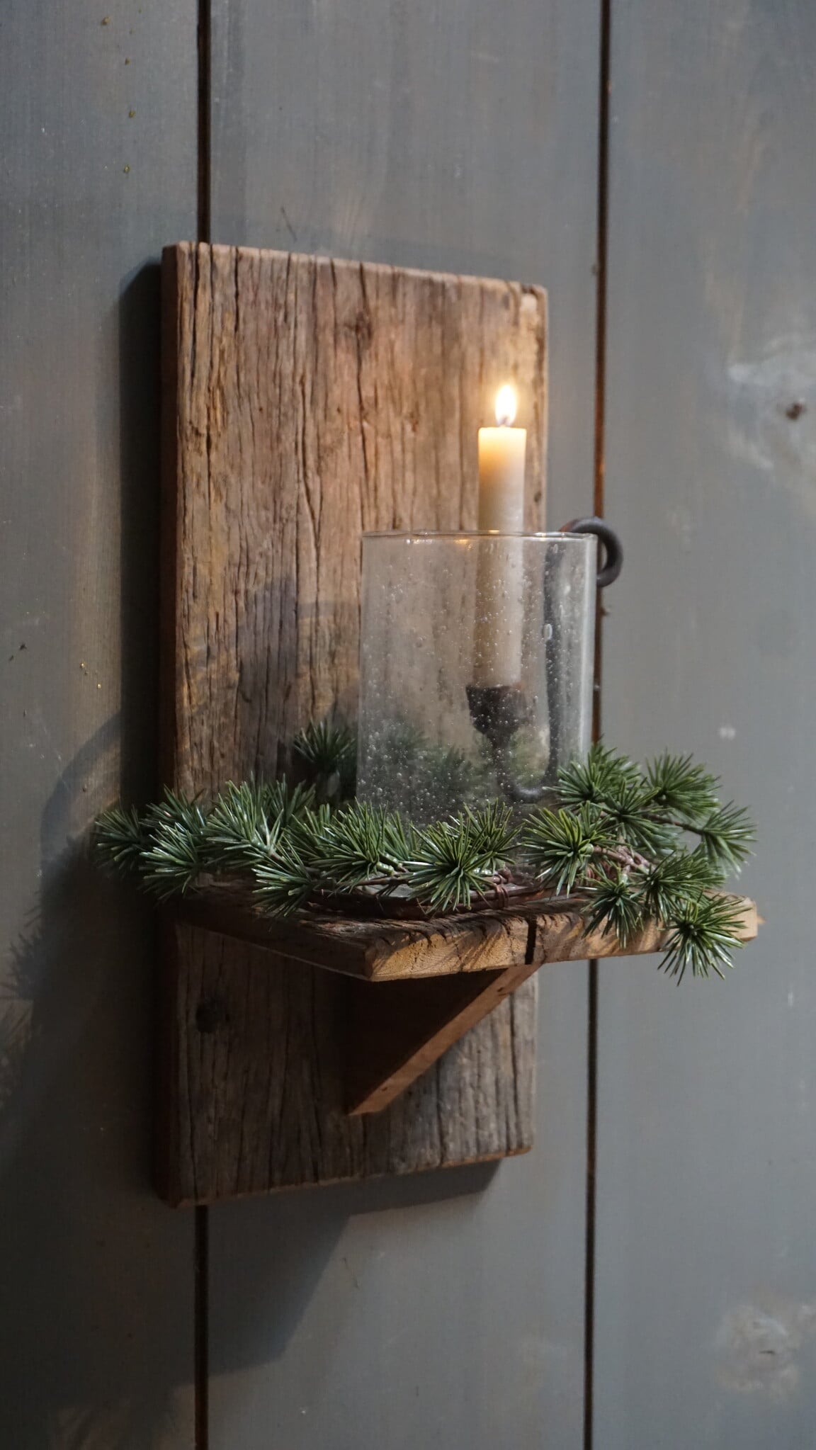Rene Houtman Wand Kaarshouder Larix Hout Set - Console + Windlicht + Kaarshouder + Kransje