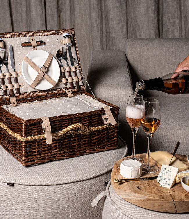 PTMD Picknickmand 2-Persoons Bruin Riet - Compleet - Koeltas