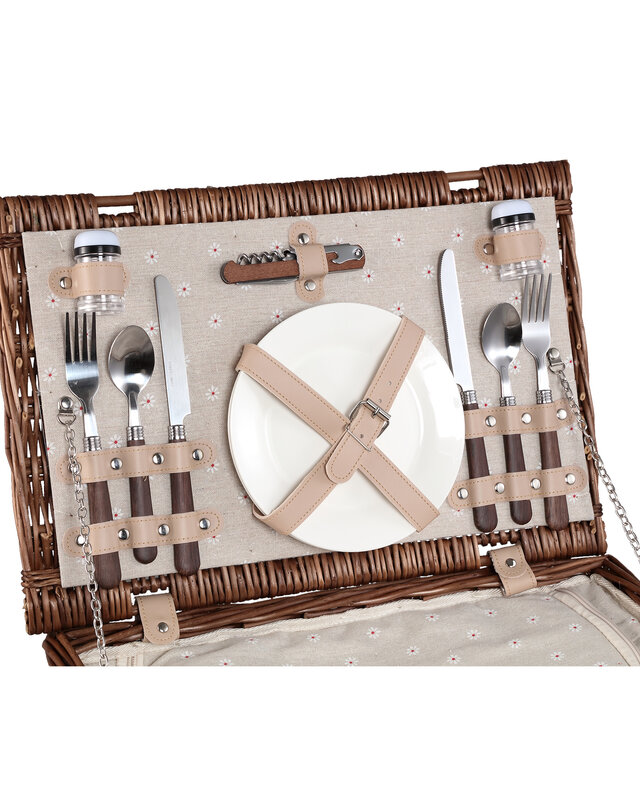 PTMD Picknickmand 2-Persoons Bruin Riet - Compleet - Koeltas