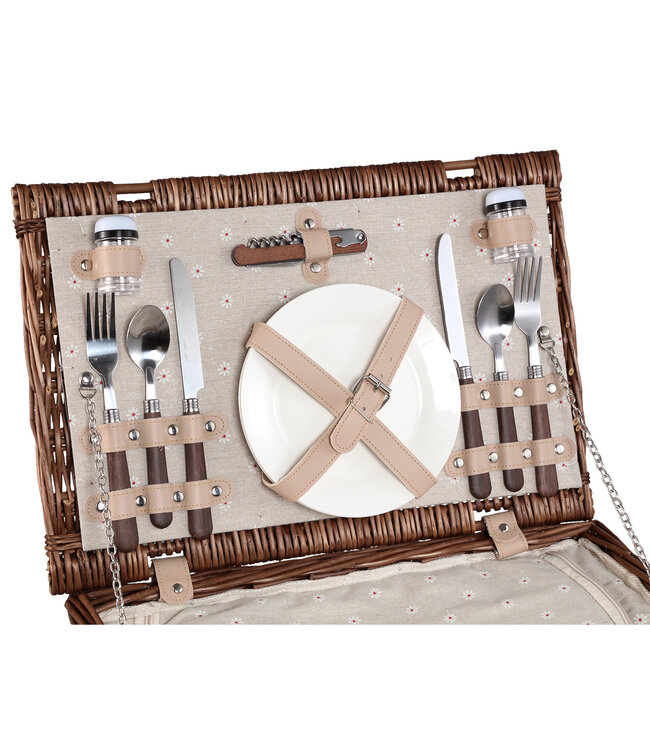 PTMD Picknickmand 2-Persoons Bruin Riet - Compleet - Koeltas
