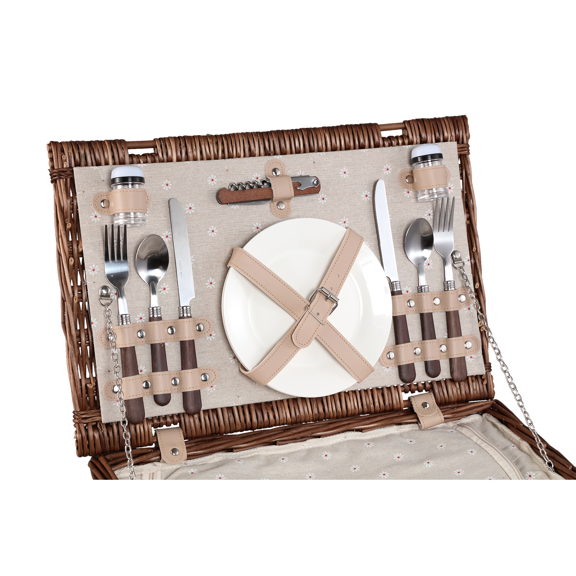 PTMD Picknickmand 2-Persoons Bruin Riet - Compleet - Koeltas