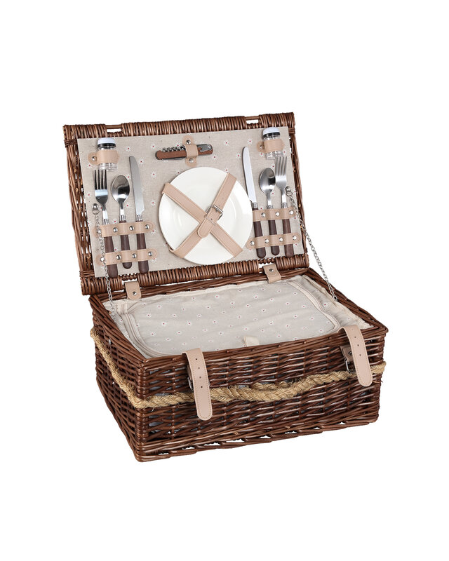 PTMD Picknickmand 2-Persoons Bruin Riet - Compleet - Koeltas