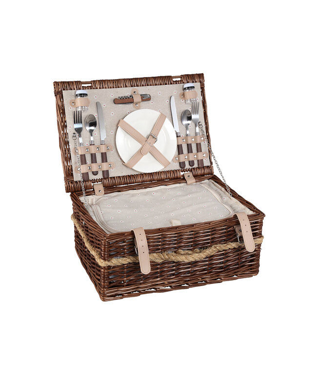 PTMD Picknickmand 2-Persoons Bruin Riet - Compleet - Koeltas