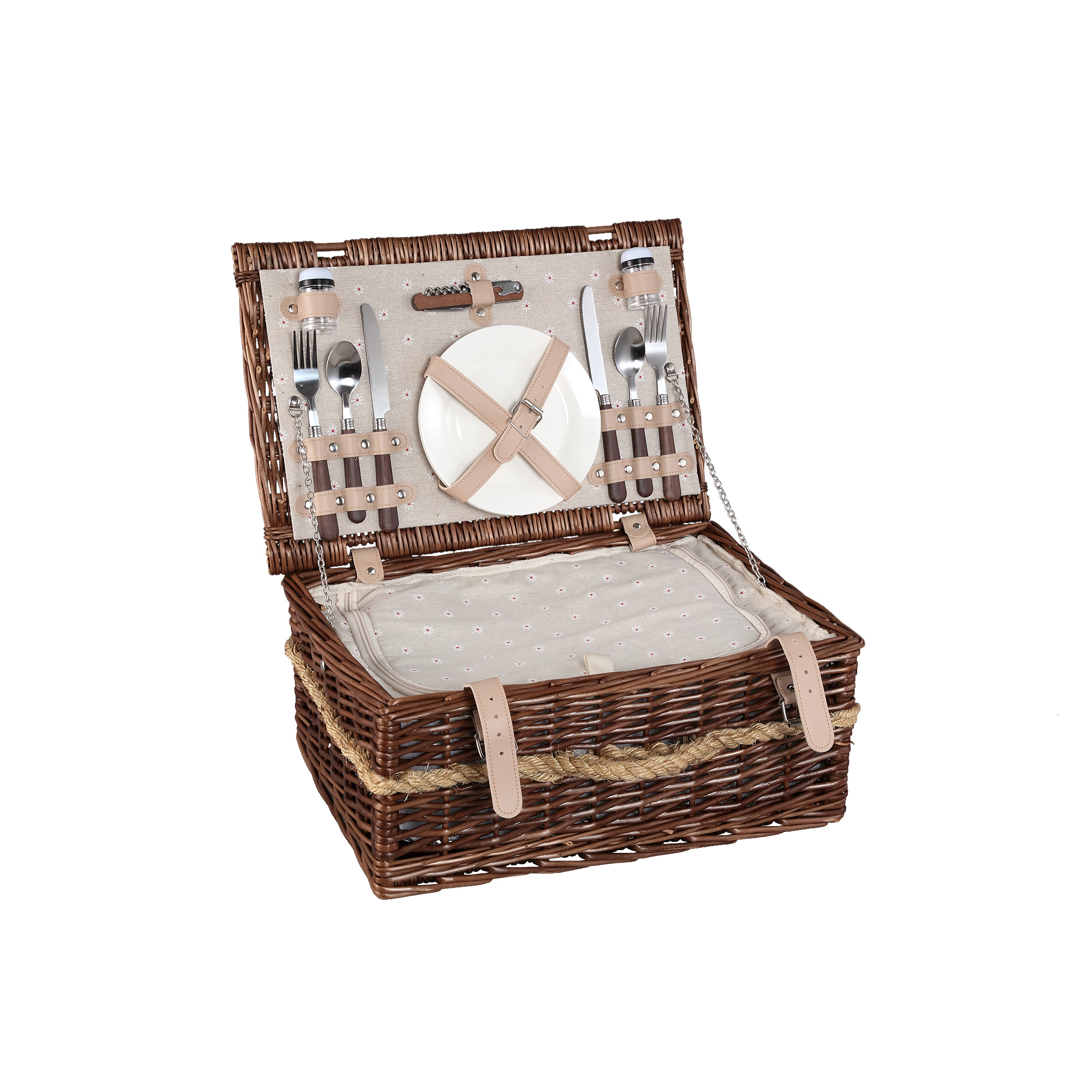 PTMD Picknickmand 2-Persoons Bruin Riet - Compleet - Koeltas